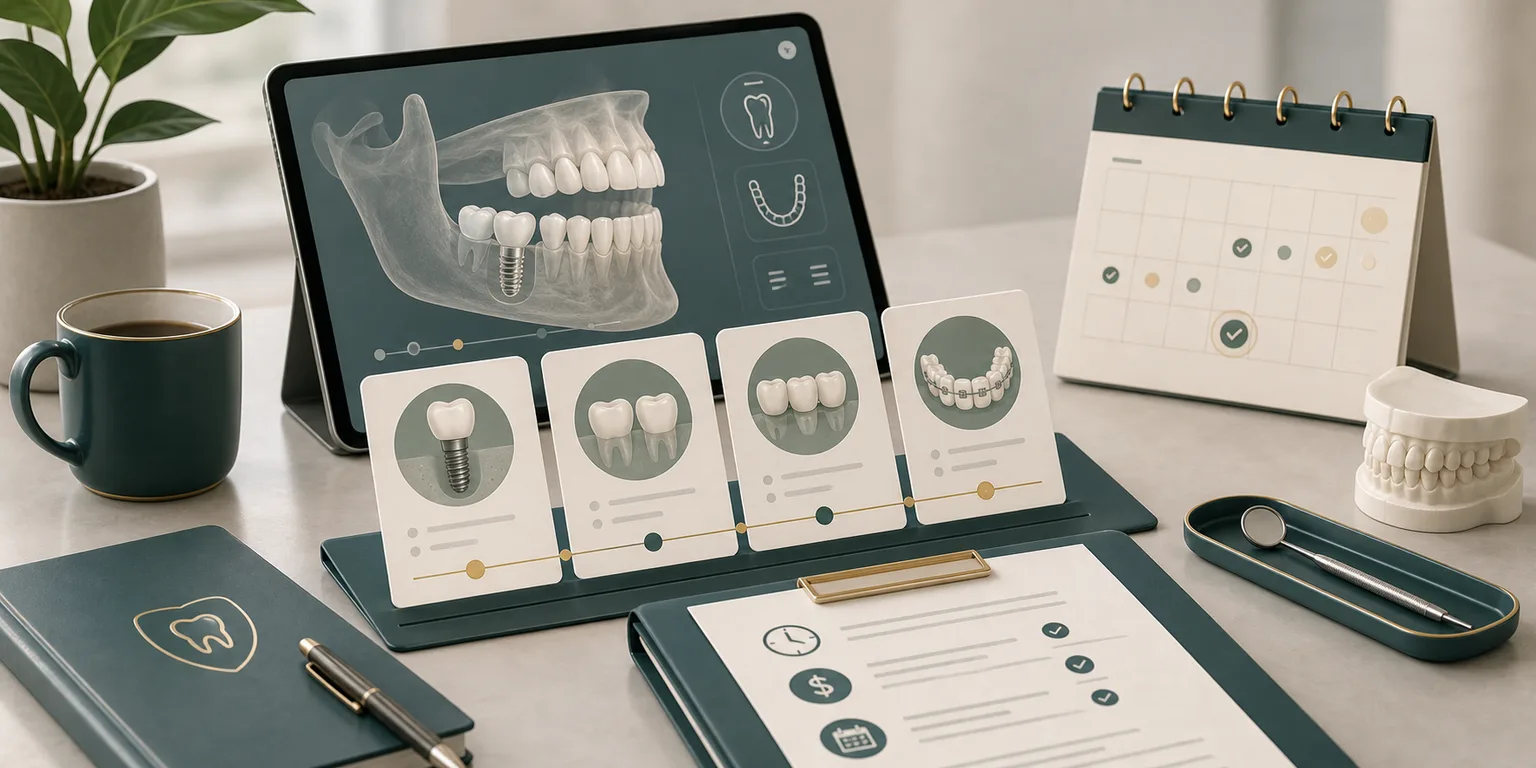 Dental treatment scan and staged care planning illustration