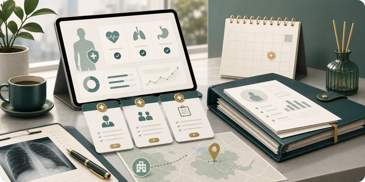 Executive health checkup and screening planning illustration