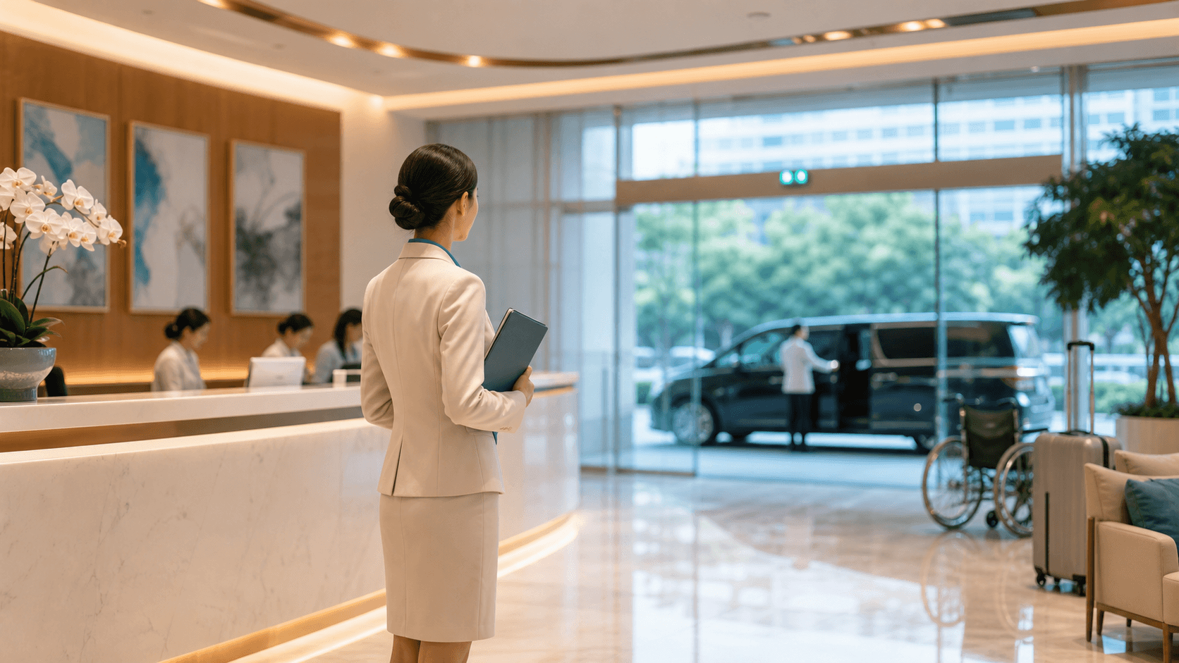 Full-service medical tourism coordination with hospital reception and patient pickup planning